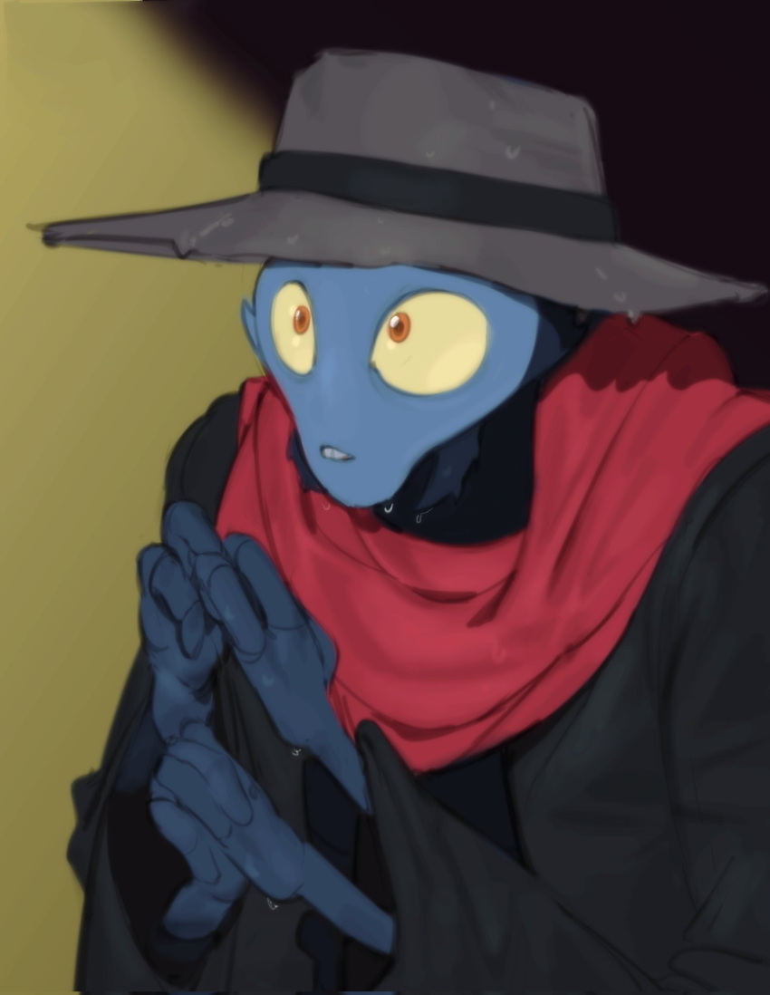 3_fingers 4_arms a_monster_in_paris anthro arthropod clothed clothing fingers flea francoeur hat headgear headwear hi_res insect kogito male mandibles multi_arm multi_limb scarf solo wet wet_body wet_clothing wide_eyed