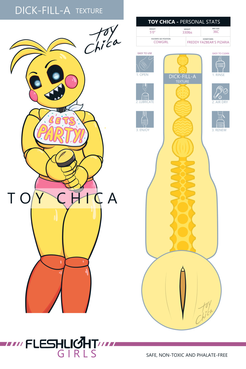 absurd_res animatronic female five_nights_at_freddy's five_nights_at_freddy's_2 glowing glowing_eyes hi_res holding_object humanoid kushy_wushy looking_at_viewer machine penetrable_sex_toy robot robot_humanoid scottgames sex_toy sharp_teeth solo teeth toy_chica_(fnaf)