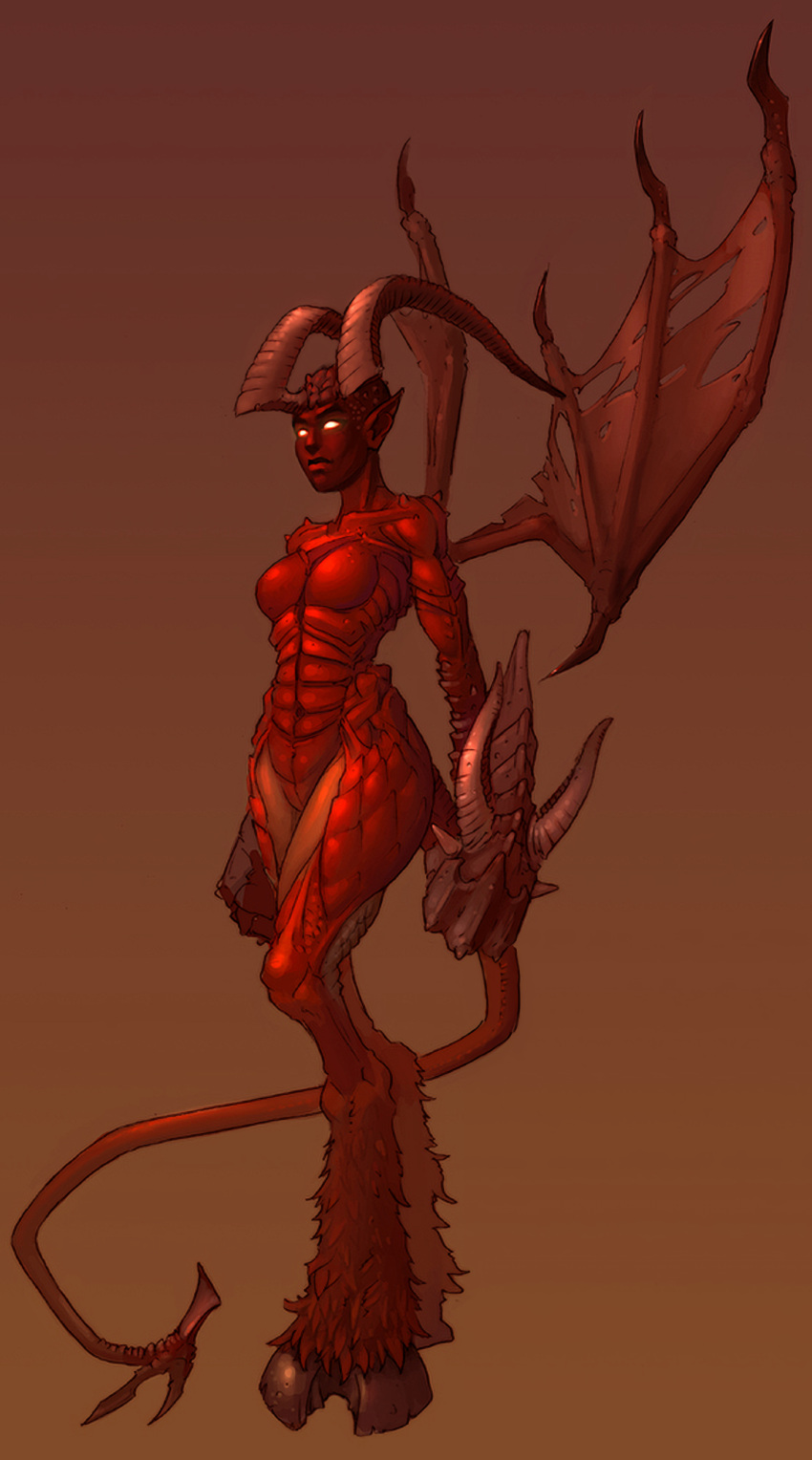 2004 abs absurd_res athletic athletic_female athletic_humanoid back_wings bat_wings big_hands breasts brown_background brown_body brown_fur brown_hair brown_hooves brown_horn brown_scales brown_wings concept_art curved_horn demon demon_humanoid digital_drawing_(artwork) digital_media_(artwork) featureless_breasts featureless_crotch female full-length_portrait fur glowing glowing_eyes gradient_background hair hairy_legs heroes_of_might_and_magic heroes_of_might_and_magic_5 hi_res hooves horn humanoid humanoid_pointy_ears long_tail looking_away membrane_(anatomy) membranous_wings midriff might_and_magic monotone_body navel nival_interactive notched_wings nude official_art orange_back portrait pose red_background red_body red_scales red_sclera red_skin red_tail red_wings scales scalie sharp_horn simple_background small_waist solo standing succubus succubus_mistress tail thick_thighs ubisoft white_eyes wide_hips wings