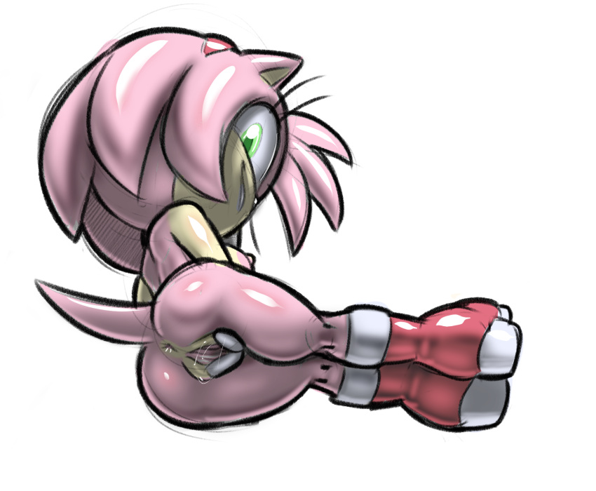 2023 accessory amy_rose anthro anus areola bodily_fluids breasts butt clothing eulipotyphlan female genital_fluids genitals gloves green_eyes hair hair_accessory hairband handwear hedgehog hi_res is_(artist) mammal multicolored_body nipples pink_body pink_hair pussy pussy_juice sega smile solo sonic_the_hedgehog_(series) spread_pussy spreading tan_body two_tone_body