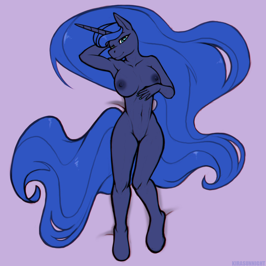 &lt;3 &lt;3_eyes 1:1 2023 5_fingers anthro anthrofied areola bedroom_eyes big_breasts blue_areola blue_body blue_hair blue_nails blue_nipples blue_tail breasts colored_nails digital_media_(artwork) equid equine female fingers friendship_is_magic genitals hair hasbro hi_res hooves horn kirasunnight long_hair long_horn looking_at_viewer mammal my_little_pony nails narrowed_eyes navel nipples princess_luna_(mlp) purple_background pussy seductive simple_background smile solo tail unicorn unicorn_horn