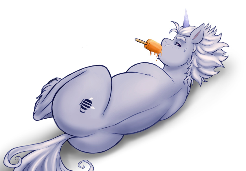 aged_down alphabittle_blossomforth_(mlp) big_butt bodily_fluids butt carminecat chubby_feral cutie_mark dessert digital_media_(artwork) draft_horse eating eating_food equid equine eyebrows feral fetlocks food food_fetish freckles fur grey_body grey_fur hair hasbro hi_res horn horse ice_cream licking_popsicle lidded_eyes looking_at_viewer looking_back lying lying_on_ground male mammal mane melting messy_eater messy_hair mouth_hold muscular muscular_feral muscular_male my_little_pony on_side pony popsicle popsicle_in_mouth popsicle_melting simple_background slightly_chubby solo suggestive suggestive_food sweat sweatdrop thick_eyebrows thick_thighs unicorn unicorn_horn white_background white_hair white_mane wide_hips