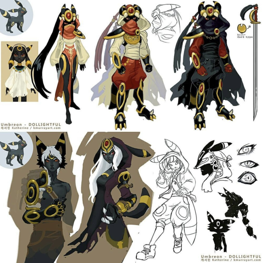 ambiguous_gender anthro armor armwear clothed clothing dollightful_(copyright) eeveelution facial_markings female footwear forehead_markings full-length_portrait fully_clothed generation_2_pokemon head_markings hi_res humanoid katherine_murray male markings nintendo pokemon pokemon_(species) portrait shoes solo tail umbreon umbreon_(dollightful)