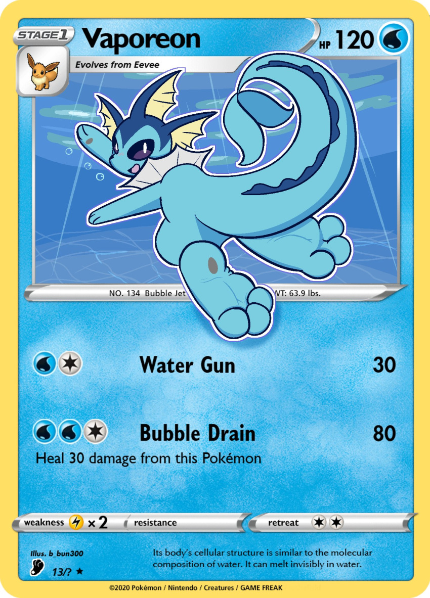 3_toes ambiguous_gender b_bun300 eeveelution feet foot_focus fur generation_1_pokemon hi_res nintendo open_mouth pawpads pokemon pokemon_(species) pokemon_card smile soles solo tail tcg_card text toe_curl toes trading_card trading_card_game vaporeon