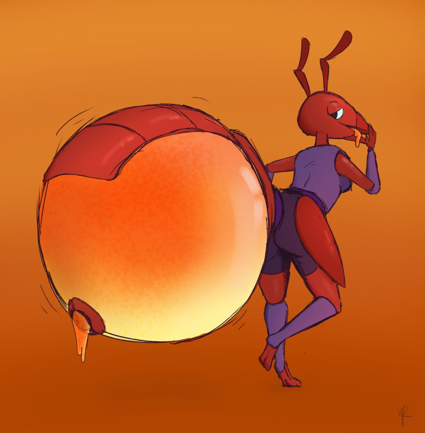 ant anthro arthropod arthropod_abdomen athletic_wear belly belly_expansion bursting expansion female food hi_res honey_(food) honeypot_ant hymenopteran inflation insect meco_(nezzieplump) nezzieplump pinup popping pose solo