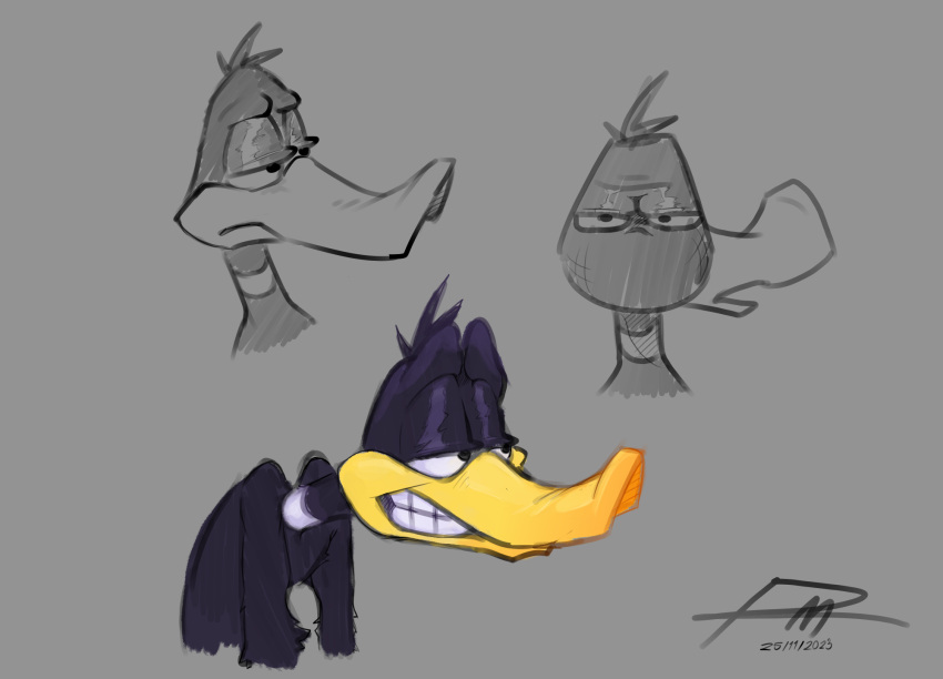 2023 anatid anseriform anthro avian bird black_and_white colored_sketch concept_art daffy_duck digital_drawing_(artwork) digital_media_(artwork) duck hi_res looney_tunes male monochrome multiple_images portrait signature sketch solo warner_brothers yaperstuff18