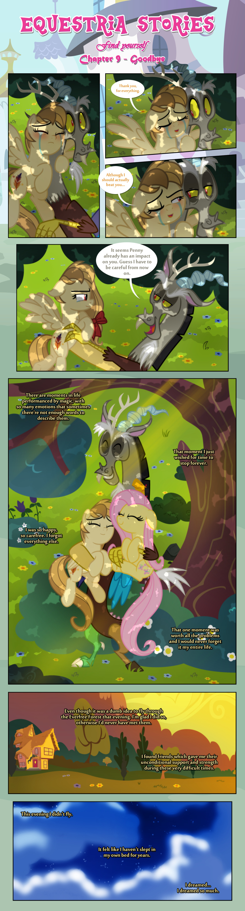 absurd_res accessory alice_goldenfeather_(estories) anthro attitude black_border blush bodily_fluids border bow_ribbon building canterlot chimera cloud crying cutie_mark day day_time dialogue discord_(mlp) draconequus ears_down ears_up embrace equid equine estories eyes_closed female feral flower fluttershy_(mlp) friendship_is_magic group group_hug hair_accessory hair_bow hair_ribbon happy hasbro hi_res hug male mammal my_little_pony narrowed_eyes night night_time one_eye_closed outside pegasus pivoted_ears plant ribbons serene shrub smile surprise tears tree trio wide_eyed wings