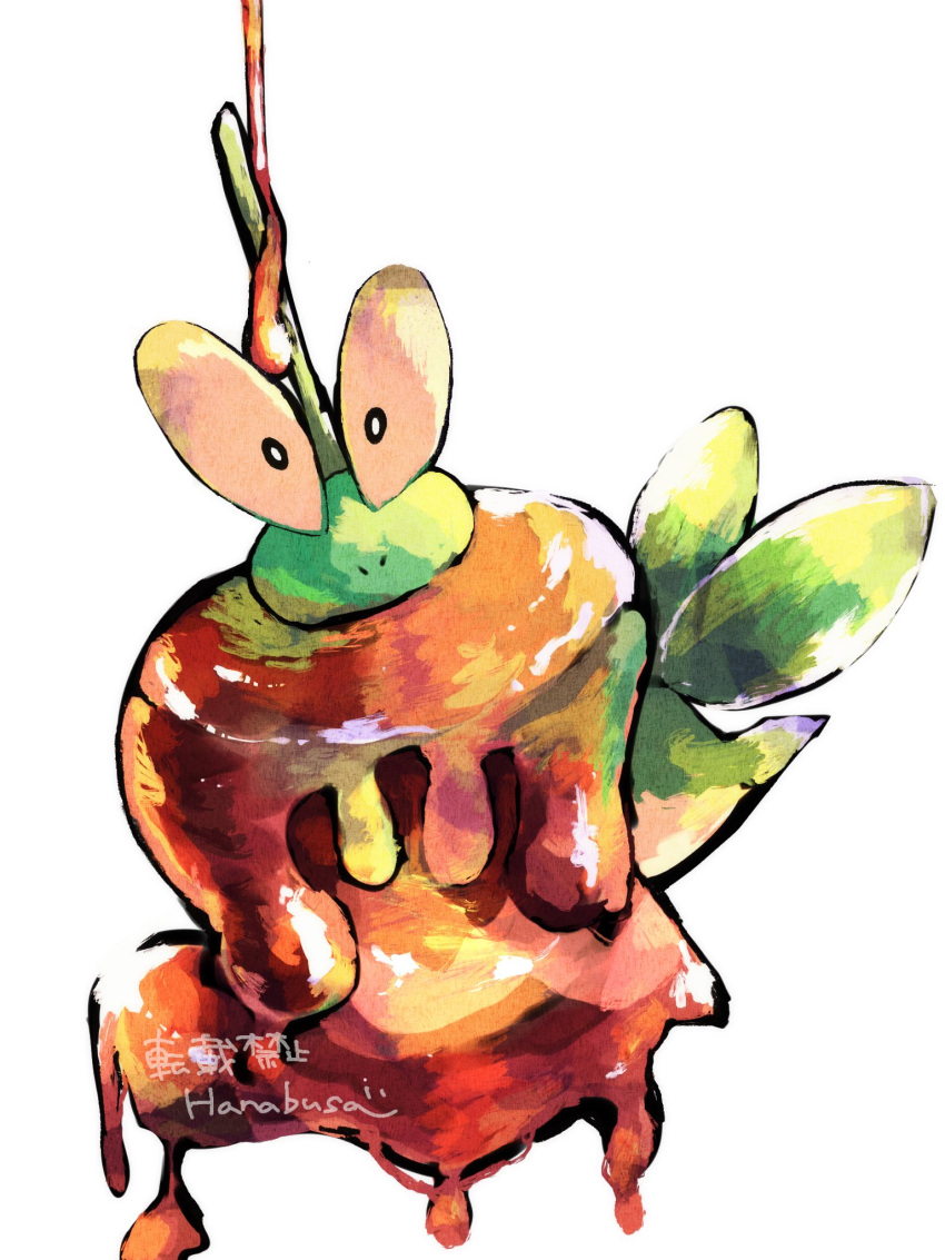 animal_focus apple artist_name commentary_request dipplin food fruit hanabusaoekaki highres looking_at_viewer no_humans nostrils pokemon pokemon_(creature) simple_background solid_oval_eyes white_background worm