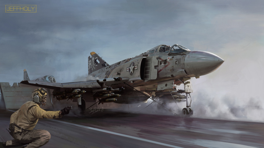 2others a-6_intruder aircraft aircraft_carrier airplane battle_damage bomb explosive f-4_phantom_ii fighter_jet flight_deck gbu-12_paveway_ii highres jeffholy jet landing_gear military_vehicle mk_82_bomb multiple_others original roundel ship united_states_navy warship watercraft zombie