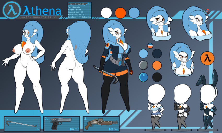 absurd_res anthro breasts crossover gardevoir generation_3_pokemon gun half-life hi_res model_sheet nintendo pokemon pokemon_(species) ranged_weapon shotgun tatemil weapon