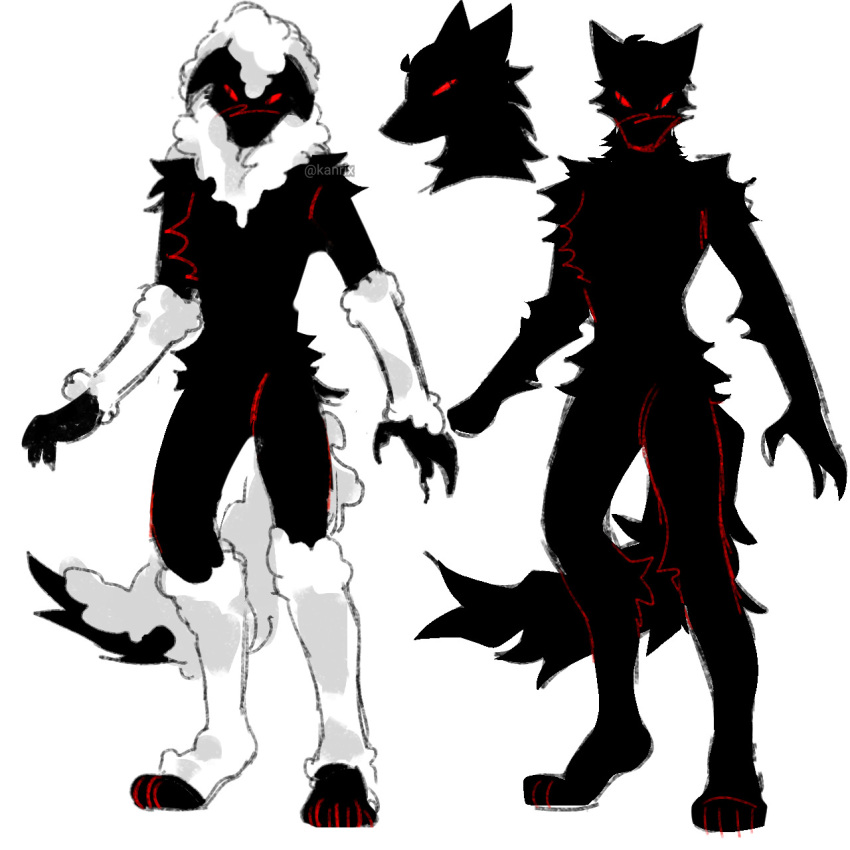 alternate_species ambiguous_gender anthro black_body black_fur canid canine canis chest_tuft clay_puppington clothing costume ears_down featureless_chest featureless_crotch fur furrification hi_res hindpaw kanrix mammal model_sheet moral_orel nude paws pivoted_ears prick_ears red_eyes snout solo tuft wolf wolf_in_sheep's_clothing wool_(fur)