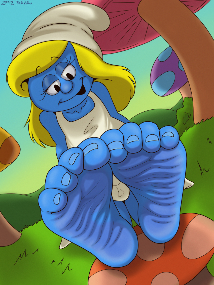 4_toes barefoot feet female foot_fetish foot_focus hi_res human humanoid humanoid_feet mammal plantigrade resi_virus smurf smurfette solo the_smurfs toes zp92