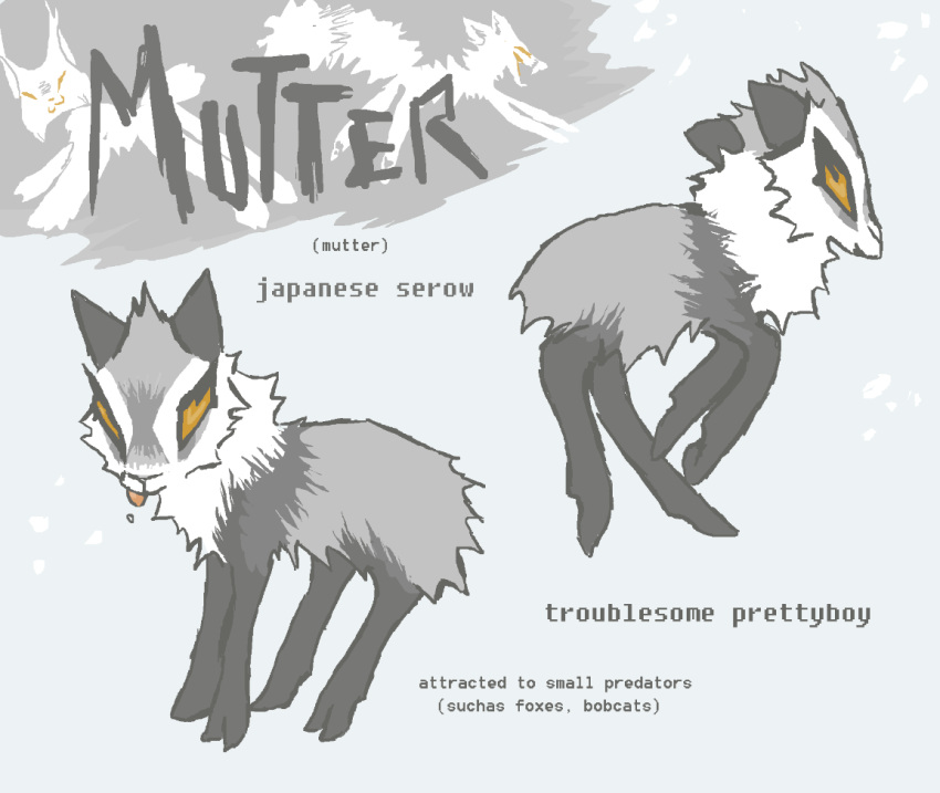 2n2n bovid caprine character_name english_text feral japanese_serow male mammal model_sheet serow solo text