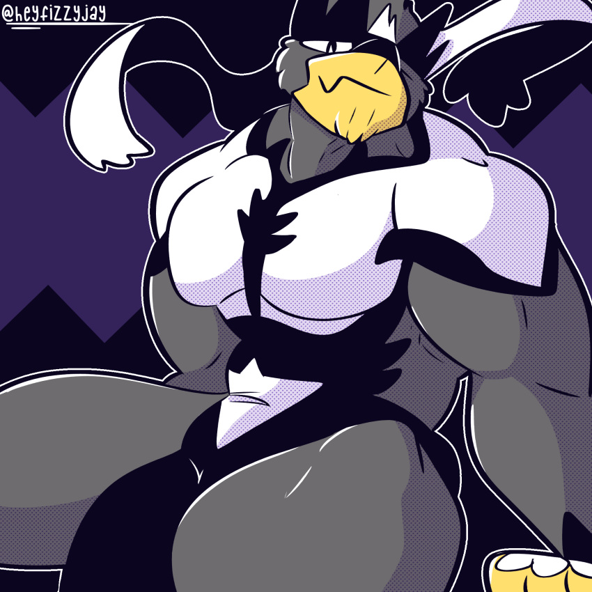 anthro black_body black_fur digital_media_(artwork) fizzyjay fur generation_8_pokemon hi_res legendary_pokemon looking_at_viewer male mammal muscular muscular_anthro muscular_male nintendo pecs pokemon pokemon_(species) simple_background single_strike_style_urshifu solo urshifu