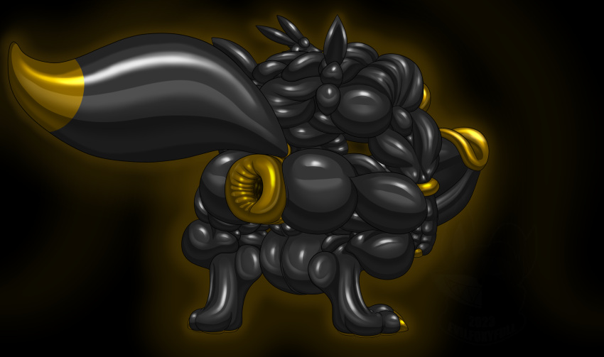 anthro anus balls bandai_namco big_anus big_balls big_penis black_background black_balls black_body black_ears black_tail claws crouching digimon digimon_(species) digital_drawing_(artwork) digital_media_(artwork) erection evilfoxyfull gaping gaping_anus genitals gold_claws gold_nipples gold_penis gold_tail_tip gynomorph hi_res huge_anus huge_penis humanoid_genitalia humanoid_penis hyper hyper_anus hyper_genitalia hyper_penis intersex muscular muscular_gynomorph muscular_intersex nude penis puffy_anus rear_view renamon simple_background solo tail watermark yellow_anus