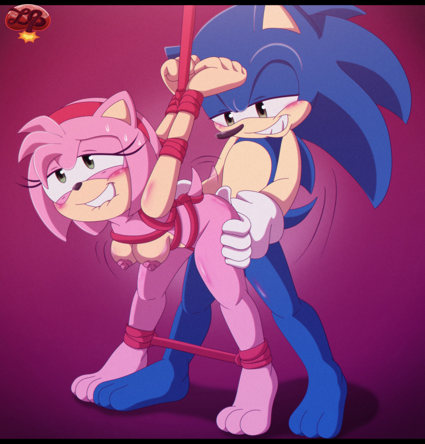 2023 amy_rose anthro anthro_on_anthro anthro_penetrated anthro_penetrating anthro_penetrating_anthro areola bite biting_lip biting_own_lip blush bound breasts clothing duo eulipotyphlan feet female female_penetrated gloves handwear hedgehog hi_res ladycherrybomba looking_pleasured male male/female male_penetrating male_penetrating_female mammal mostly_nude nipples penetration rope sega sex simple_background sonic_the_hedgehog sonic_the_hedgehog_(series) toes