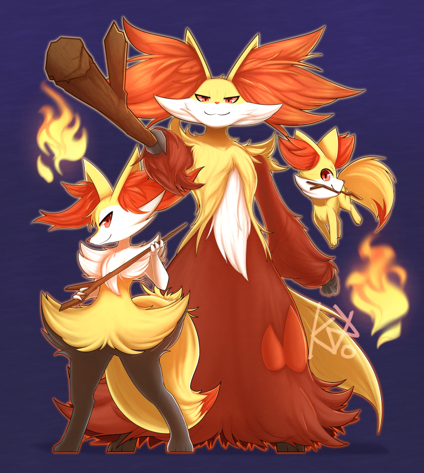 2023 absurd_res ambiguous_gender anthro biped black_body black_fur braixen brown_body brown_fur canid canine delphox digital_media_(artwork) fennekin feral fire fur generation_6_pokemon group hi_res huge_filesize inner_ear_fluff kemono knoxisnotdead looking_at_viewer mammal multicolored_body multicolored_fur nintendo pokemon pokemon_(species) quadruped red_body red_eyes red_fur signature stick trio tuft white_body white_fur yellow_body yellow_fur