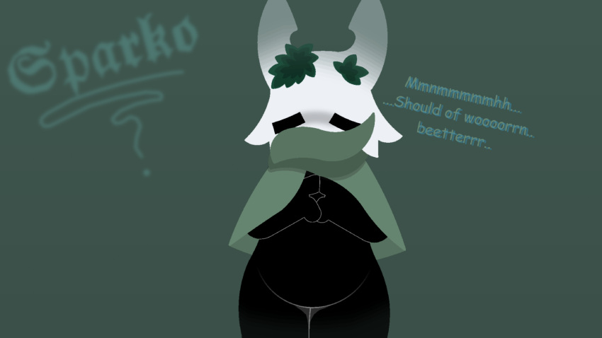 16:9 3_fingers 4k absurd_res ambiguous_gender anthro clothing digital_media_(artwork) fan_character fingers hi_res hollow_knight horn mask moss plant solo sparkothefailure team_cherry text thick_thighs widescreen