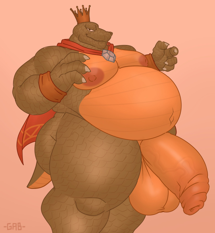 2023 4_fingers anthro areola balls big_balls big_butt big_penis biped butt cape claws clothing crocodilian crown digital_media_(artwork) donkey_kong_(series) fingers flaccid foreskin gabgbb genitals headgear hi_res huge_balls huge_butt huge_penis huge_thighs hyper hyper_genitalia hyper_penis king_k._rool kremling looking_at_viewer male navel nintendo nipples nude overweight overweight_male penis reptile scalie simple_background smile solo thick_thighs wide_hips