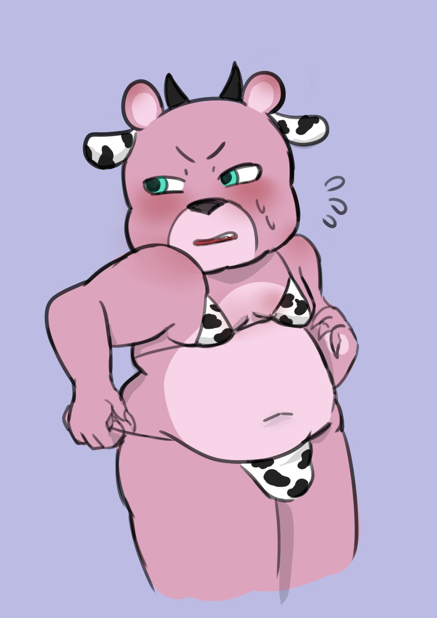 2023 anthro bear belly blush bulge clothed clothing comandante_fluffy crossdressing hi_res male mammal meltedgummies4u moobs navel simple_background slightly_chubby solo underwear unicorn_wars