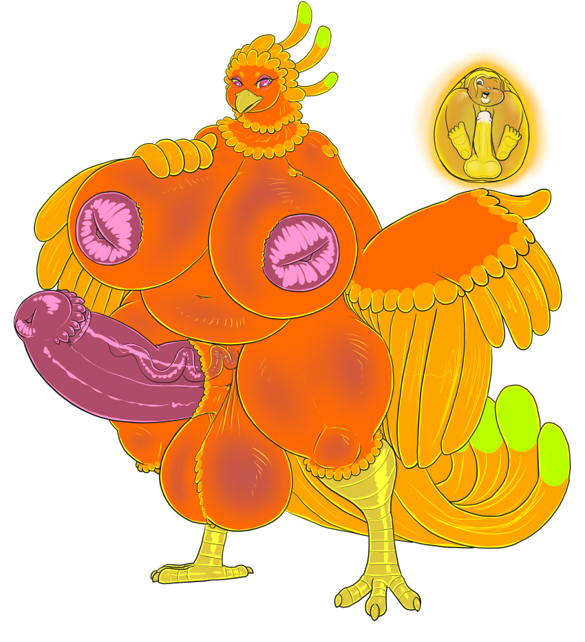 absurd_res anthro avian balls belly big_balls big_belly big_breasts big_penis blonde_hair breasts brown_body brown_fur chuz'zeel_(desbjust) desbjust duo egg european_mythology feathers feet flared_penis fur genitals greek_mythology gynomorph hair hi_res huge_balls huge_breasts huge_penis hyper hyper_balls hyper_breasts hyper_genitalia hyper_penis intersex lagomorph leporid magic male mammal matthew_(ataildesired) mythological_avian mythological_firebird mythology navel nipples orange_body orange_feathers penis phoenix pink_eyes rabbit talons thick_thighs trapped vein veiny_penis winged_arms wings yellow_sclera