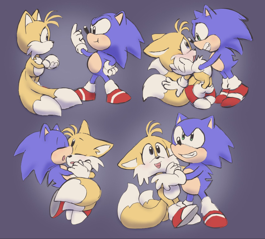 2022 2_tails anthro canid canine clothing cuddling dokudrinker duo eulipotyphlan footwear fox hedgehog hi_res male mammal miles_prower multi_tail sega shoes sonic_the_hedgehog sonic_the_hedgehog_(series) tail