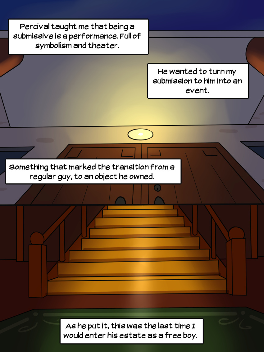 comic door english_text fuze hi_res inside low-angle_view stairs texnatsu text zero_pictured