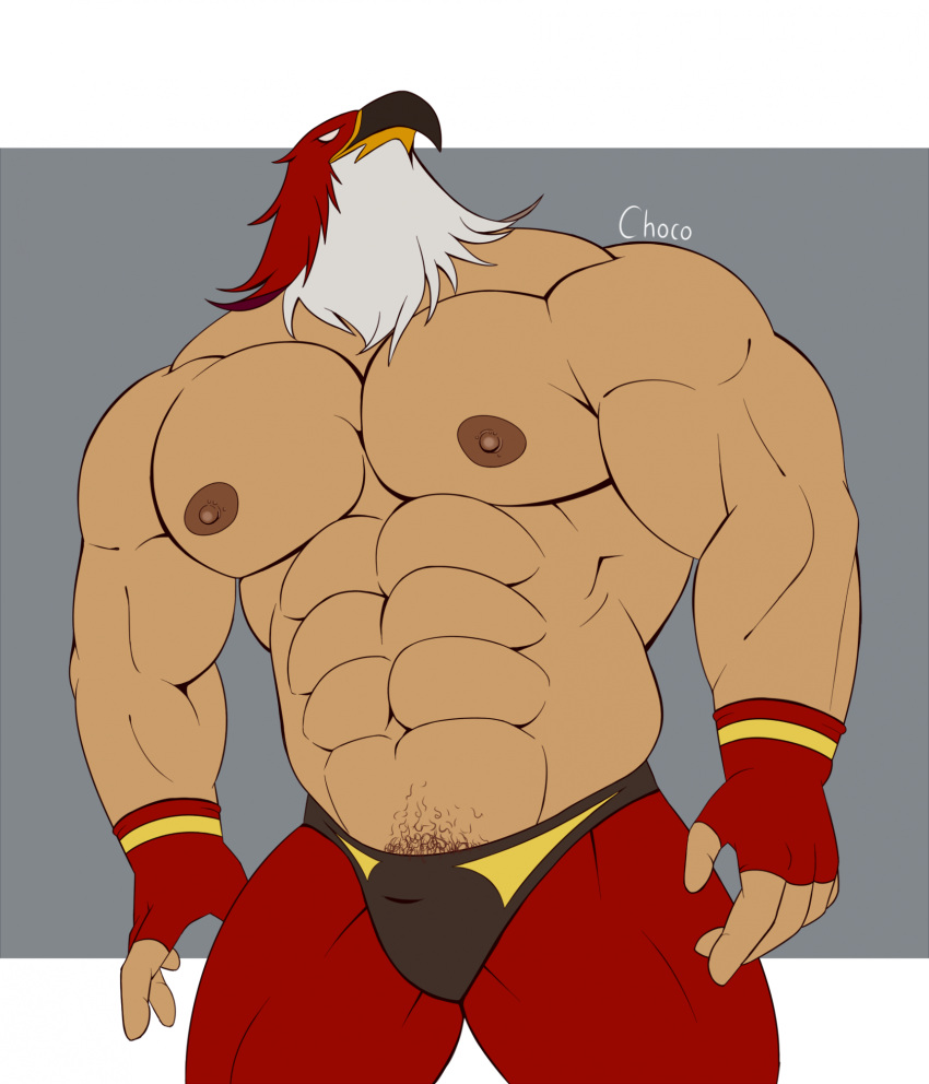 abs animal_head anthro biceps bottomwear chococlass clothing for_a_head garou:_mark_of_the_wolves gloves handwear hi_res humanoid king_of_fighters looking_up male mammal muscular muscular_humanoid muscular_male nipples pants pecs snk solo tizoc white_eyes wrestler