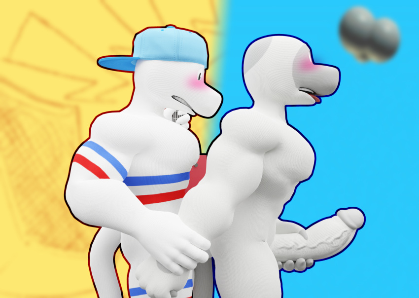 2023 3d_(artwork) albalbalb anal anal_penetration anthro baldi's_basics_in_education_and_learning blue_background blue_cap blush clothing digital_media_(artwork) duo fur genitals guitar hand_on_object hand_on_partner's_arm hand_on_penis hat headgear headwear hi_res luckyboy_(character) luckyboy_(newgrounds) male male/male masturbation muscular muscular_anthro muscular_male musical_instrument newgrounds pecs penetration penis plucked_string_instrument red_guitar simple_background sock_puppet string_instrument tail teeth teeth_showing tongue tongue_out white_body white_fur white_skin yellow_background