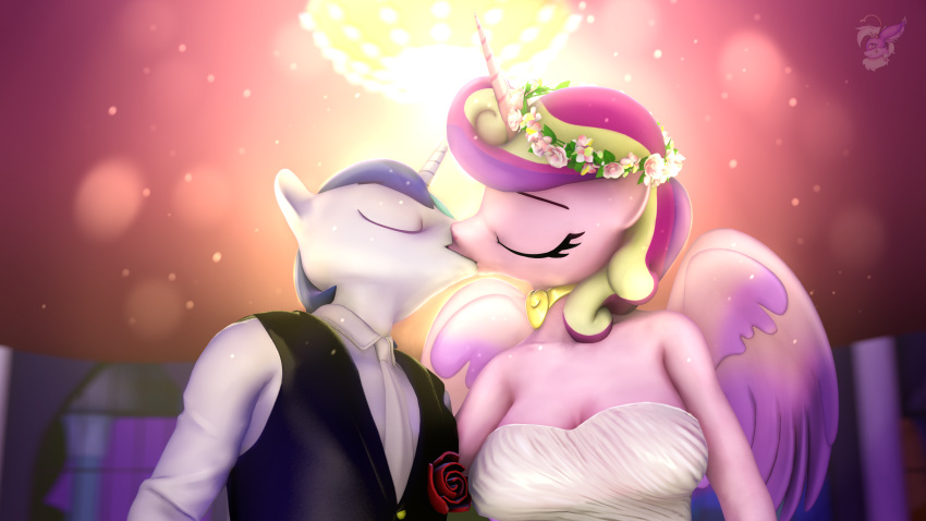 16:9 3d_(artwork) absurd_res anthro canid canine clothed clothing comic cover cover_art digital_media_(artwork) duo equid equine eyes_closed female friendship_is_magic hasbro hi_res hornyforest horse kissing male male/female mammal my_little_pony pony portrait princess_cadance_(mlp) shining_armor_(mlp) source_filmmaker wedding widescreen