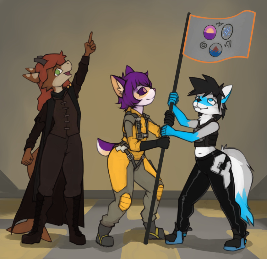 anthro canid canine fish flag fox friends group hi_res made_in_abyss male mammal marine marsminer narehate shark