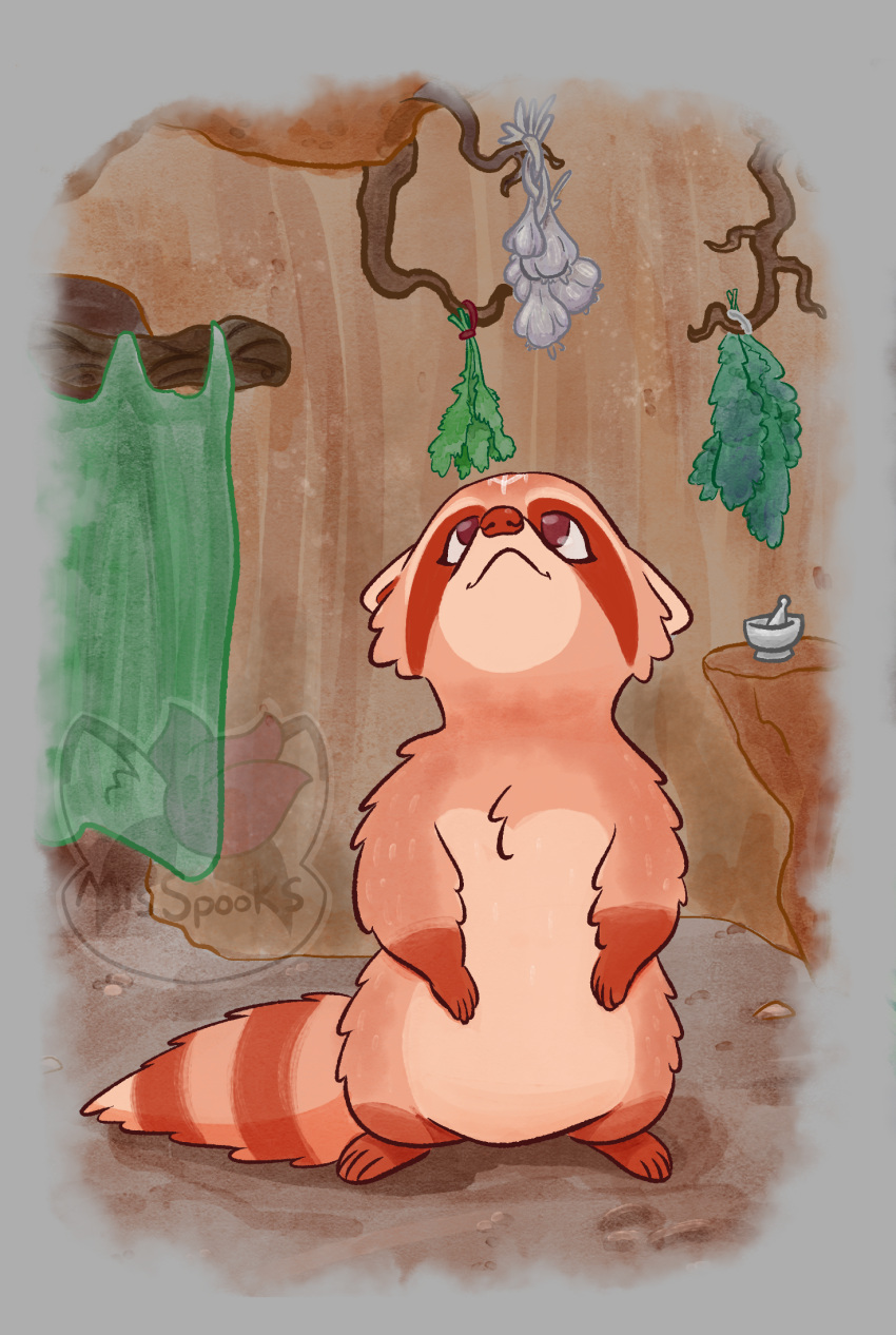 ambiguous_gender apothecary digital_media_(artwork) digital_painting_(artwork) feral furry furryart herbs hi_res mammal misspooks painting_(artwork) procyonid raccoon solo traditional_media_(artwork) watercolor_(artwork)