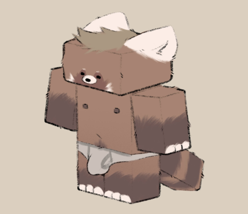 2023 ailurid anthro big_bulge bulge clothed clothing dot_eyes fur geometric grey_background hair hi_res male mammal microsoft minecraft minedoo minedoo_(character) mojang navel nipples red_panda simple_background solo standing topless topless_anthro topless_male tuft underwear underwear_only xbox_game_studios