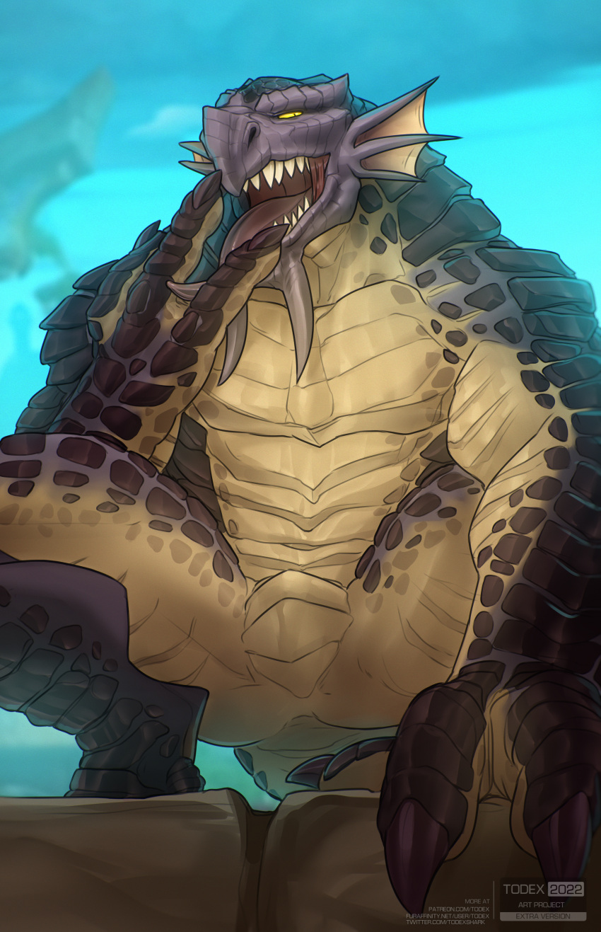 2022 absurd_res anthro azure_defender blizzard_entertainment claws drakonid frill_(anatomy) head_crest head_frill hi_res long_tongue looking_at_viewer male scales scalie sharp_teeth solo teeth todex tongue warcraft yellow_sclera