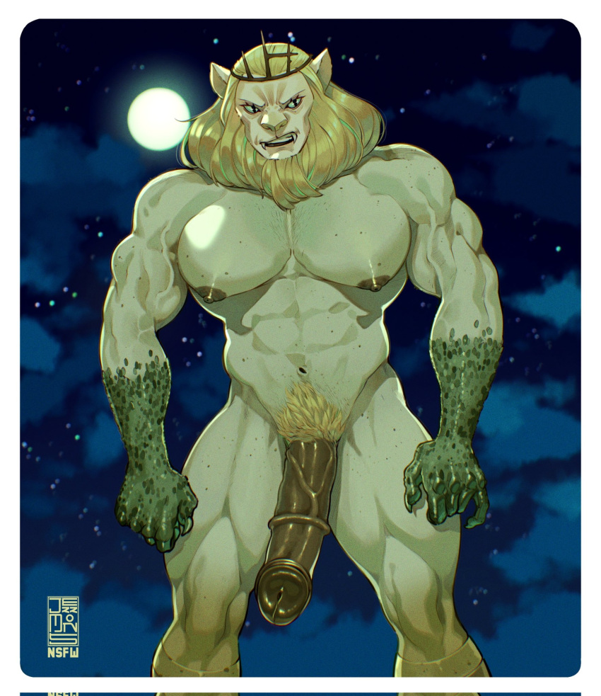 2023 abs adventure_time anthro barazoku biceps big_muscles big_penis body_hair border cartoon_network cloud crown erection felid foreskin full_moon fur genitals grey_border happy_trail headgear hi_res humanoid_genitalia humanoid_penis jezz_mons lion long_penis looking_at_viewer male mammal mane medial_ring moon muscular muscular_anthro muscular_male navel nipples nude outside pantherine pecs penis pubes serratus sky smile solo standing star starry_sky thick_penis thick_thighs tuft vampire vampire_king vein