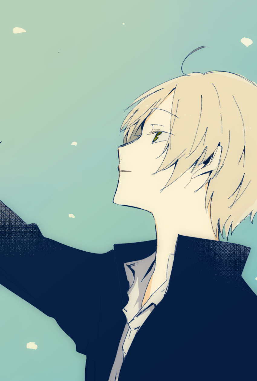 1boy blonde_hair closed_mouth commentary_request from_side highres kidwaaku72 looking_afar male_focus natsume_takashi natsume_yuujinchou school_uniform short_hair solo upper_body