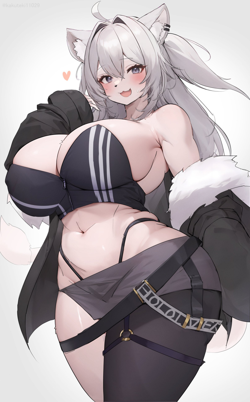 &lt;3 absurd_res anthro big_breasts biped blush breasts cleavage clothed clothing domestic_cat felid feline felis female hair hi_res kakuteki11029 looking_at_viewer mammal open_mouth open_smile panties pupils smile solo standing underwear