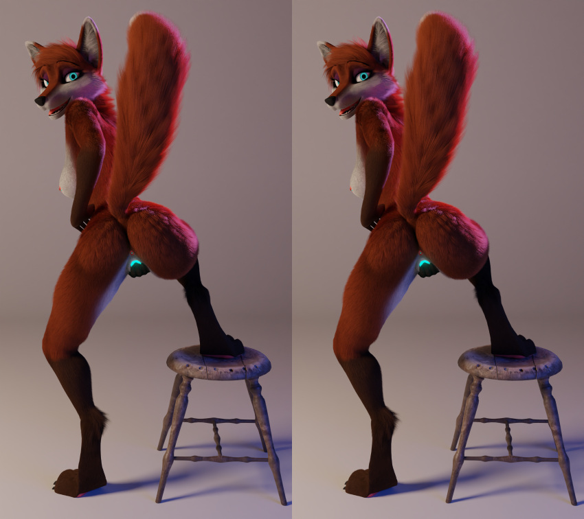 absurd_res anthro bioluminescence canid canine female fingering fingering_self fox fox_(maxnoward) genitals glowing hi_res huge_filesize looking_at_viewer mammal masturbation maxlll7 nude presenting pussy raised_leg raised_tail solo stereogram tail vaginal vaginal_fingering