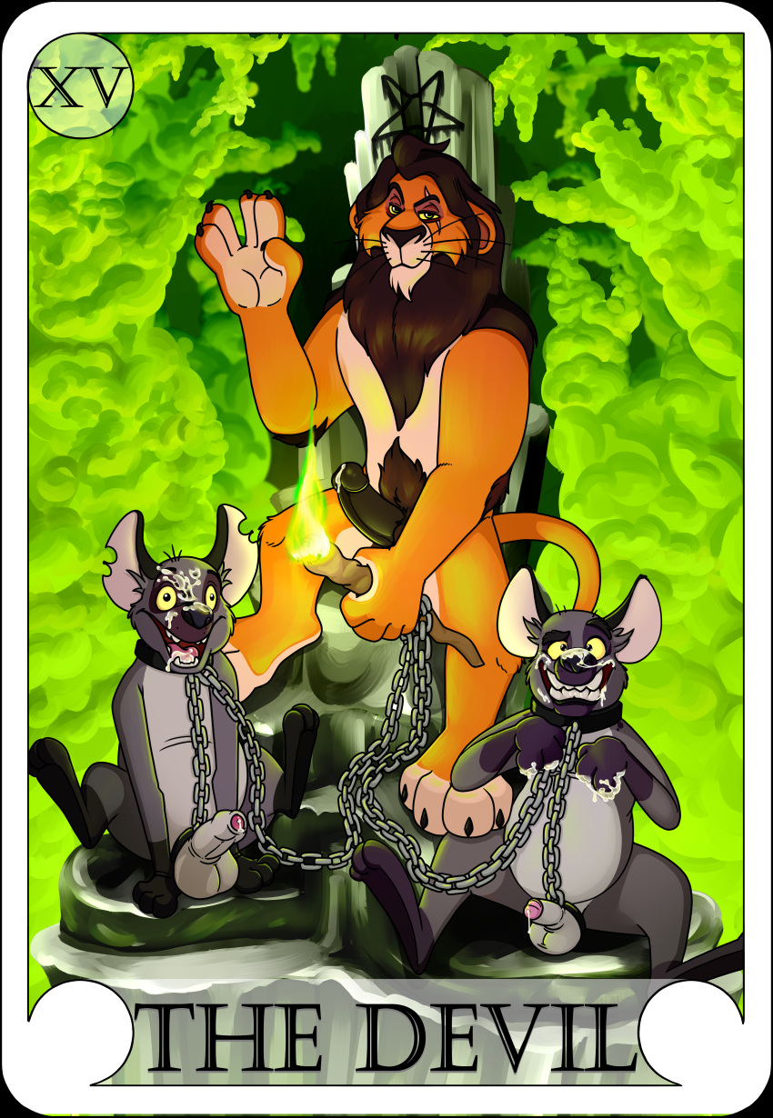 absurd_res anthro balls banzai_(the_lion_king) card chain disney ed_(the_lion_king) felid foreskin genitals hi_res humanoid_genitalia humanoid_penis hyena lion male mammal neenya pantherine penis scar_(the_lion_king) tarot_card the_lion_king