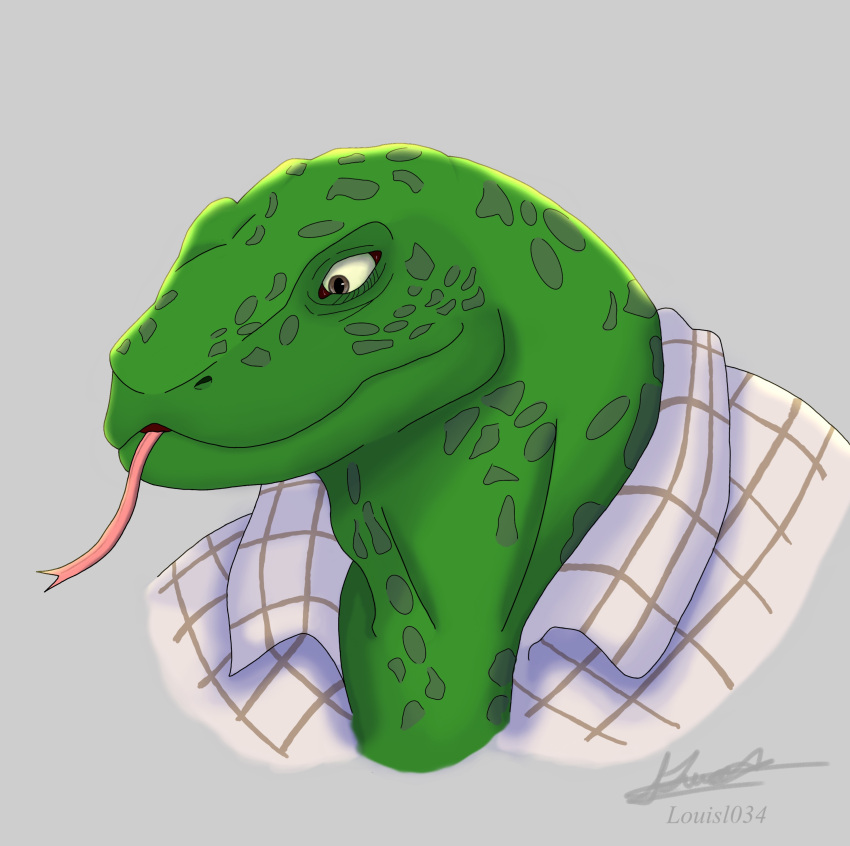 absurd_res anatomically_correct anthro beastars brown_eyes clothed clothing gosha_(beastars) green_body green_scales hi_res komodo_dragon lizard louisl034 male monitor_lizard open_clothing open_shirt open_topwear realistic_eyes reptile scales scalie shaded shadow shirt simple_background solo tongue tongue_out topwear