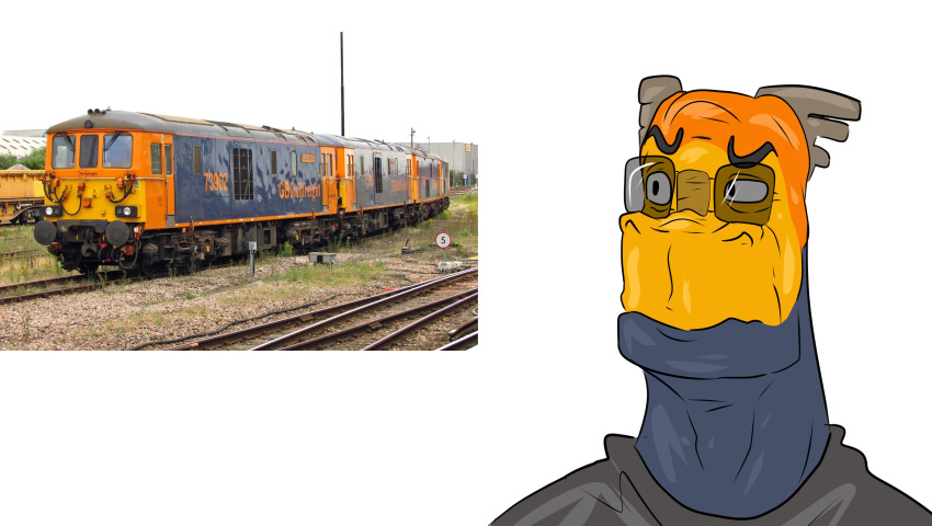 2023 2_horns anthro black_clothing black_eyebrows black_pupils black_shirt black_topwear blocky_snout blue_body blue_scales british british_rail_class_73 bust_portrait clothing dick_mabbutt diesel-electric_locomotive digital_drawing_(artwork) digital_media_(artwork) dragon england english_electric eyebrows eyewear gb_railfreight glasses grey_horn hi_res horn how_to_dragon_your_train hoyt_keylee hybrid living_machine living_train living_vehicle locomorph locomotive machine male meme multicolored_body multicolored_scales old orange_body orange_scales photo portrait pupils raised_eyebrow rectangular_glasses reference_image reptile scales scalie shirt simple_background solo topwear train unusual_anatomy unusual_horn vehicle white_background wrinkles yellow_body yellow_scales