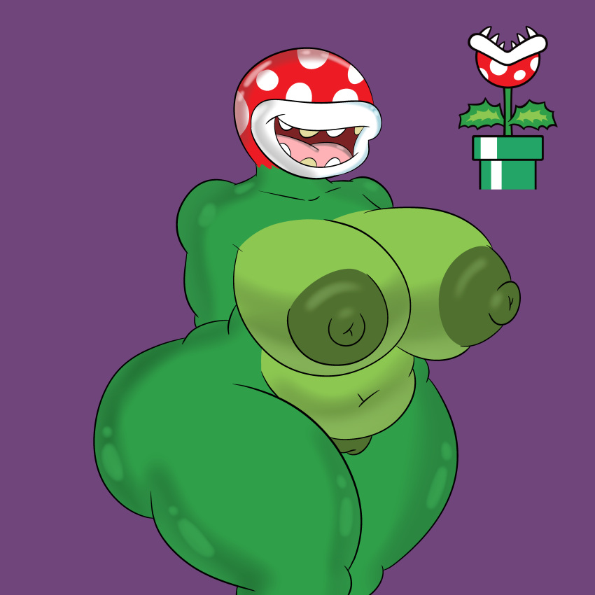 absurd_res anthro big_breasts big_nipples bodily_fluids breasts curvy_figure elemental_creature female flora_fauna glistening glistening_body hi_res huge_breasts humanoid mario_bros nintendo nipples piranha_plant plant possbooty smaller_version_at_source solo voluptuous