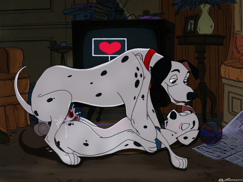 101_dalmatians anatomically_correct anatomically_correct_genitalia anatomically_correct_penis anatomically_correct_pussy balls bodily_fluids canid canine canis cannon collar cum cum_in_pussy cum_inside dalmatian disney domestic_dog drool_on_face drooling_on_partner duo evening female feral from_front_position genital_fluids genitals holding_each_other holidaypup humping hunting_dog knot knotting living_room looking_at_another looking_at_partner looking_pleasured love lying male male/female mammal messy missionary_position moan necktie on_back penetration penis perdita pongo pussy ranged_weapon sex sticky television vaginal vaginal_penetration weapon