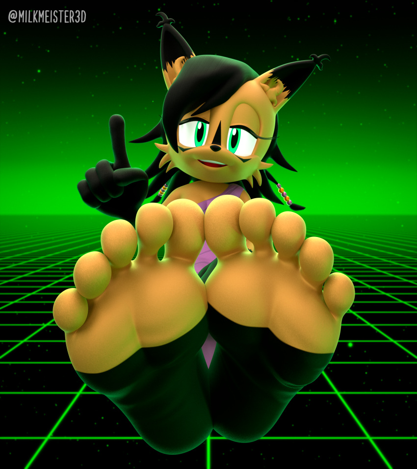 2023 3d_(artwork) 5_toes absurd_res anthro archie_comics black_body black_fur black_hair brown_body brown_fur digital_media_(artwork) feet felid feline female foot_focus fur gesture green_eyes hair hi_res humanoid_feet lynx mammal milkmeister3d nicole_the_lynx plantigrade pointing pointing_up sega sitting sitting_on_ground soles solo sonic_the_hedgehog_(archie) sonic_the_hedgehog_(comics) sonic_the_hedgehog_(series) toes