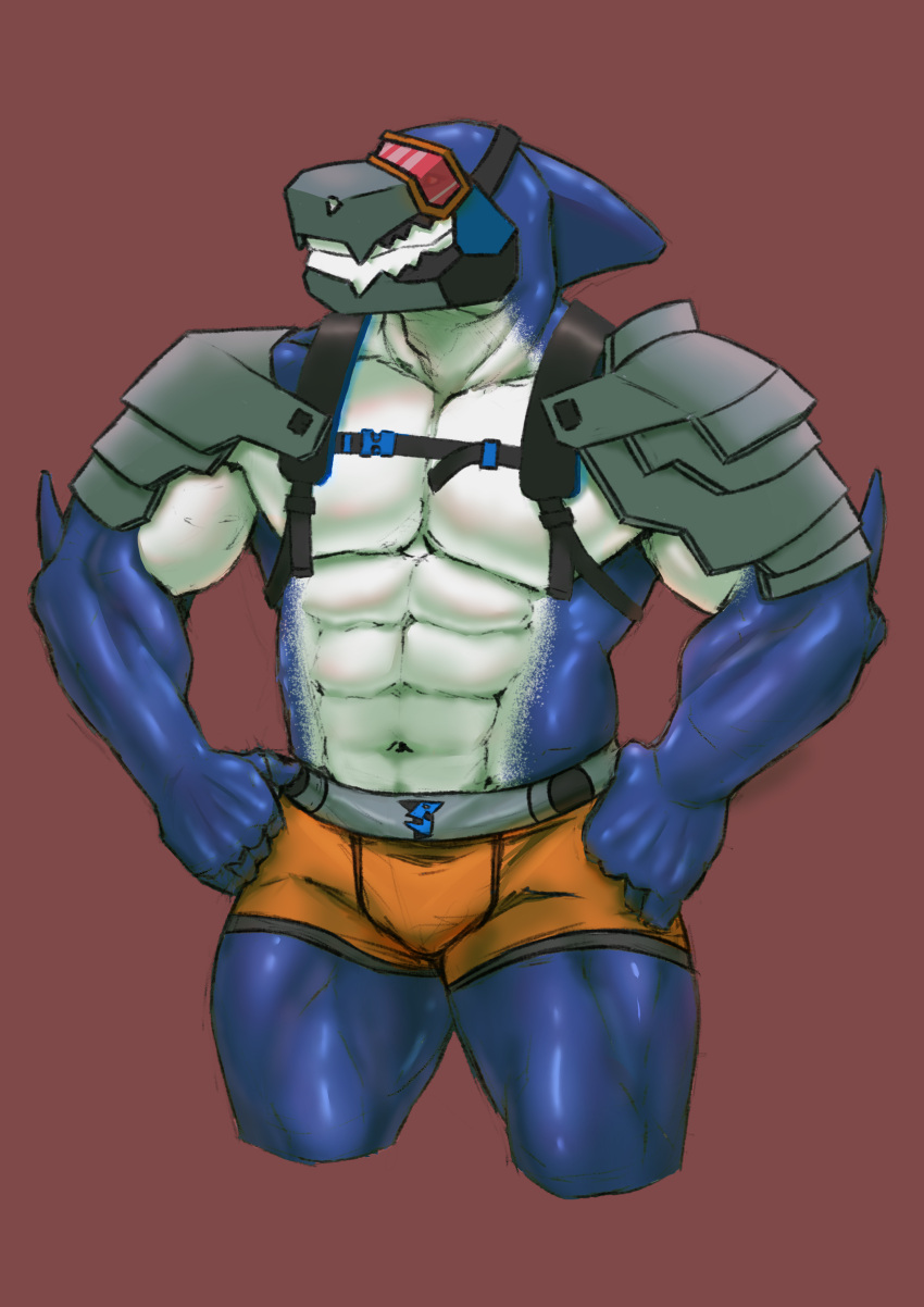 abs absurd_res anthro armor biceps clothed clothing colored colored_sketch digital_media_(artwork) drago_tatsuki fish glistening glistening_body harness headgear hi_res humanoid male marine mask muscular muscular_anthro muscular_male pecs quada_platt shaded shark shoulder_pads simple_background sketch smile soft_shading solo superhero topwear underwear zachsroom