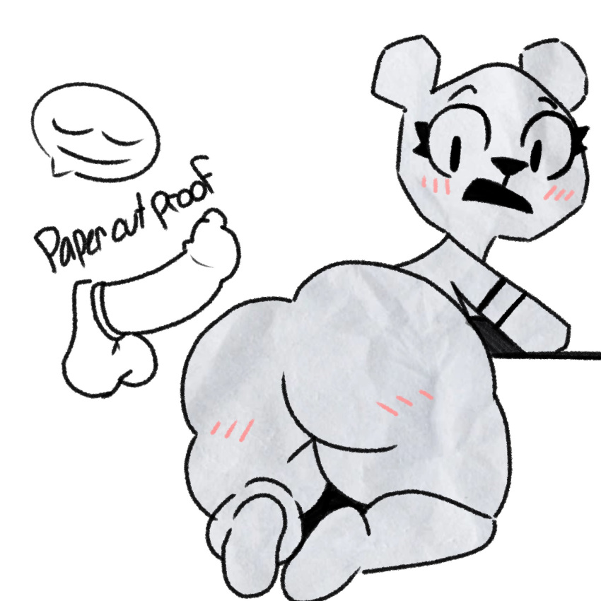 2023 anthro balls bear bent_over big_balls big_butt big_penis black_eyes blush body_blush bottomless bubble_butt butt butt_blush cartoon_network clothed clothing condom duo english_text erection eyelashes feet female female_focus genitals hi_res imminent_sex kneeling lewdewott looking_at_viewer looking_back looking_down male mammal open_mouth paper partially_clothed penis presenting presenting_hindquarters rear_view sexual_barrier_device simple_background soles solo_focus teri_(tawog) text the_amazing_world_of_gumball thick_thighs topwear white_background white_body wide_hips