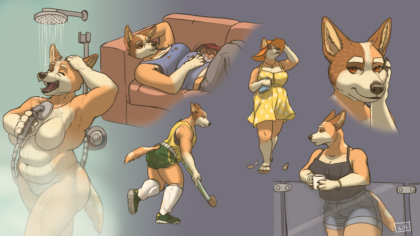 16:9 2023 absurd_res anthro australian_cattle_dog bathing beach bluey_(series) canid canine canis cattledog cel_shading chilli_heeler choccodoggo chubby_female clothing colored container cup digital_drawing_(artwork) digital_media_(artwork) domestic_dog dress eating eating_food female ferrilo furniture hand_behind_head herding_dog hi_res hockey hockey_stick leaning leaning_forward leaning_on_object lying lying_on_sofa mammal mature_female on_back on_sofa pastoral_dog portrait relaxing running seaside shaded shower showering signature slightly_chubby smile sofa solo solo_focus sport sportswear summer_dress widescreen