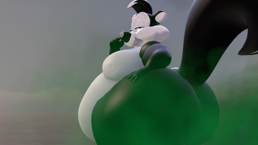 3d_(artwork) anthro big_butt black_and_white_fur butt digital_media_(artwork) fart grey_background looking_back looney_tunes male mammal mephitid mrrainbow overweight pepe_le_pew raised_tail simple_background skunk solo source_filmmaker tail warner_brothers