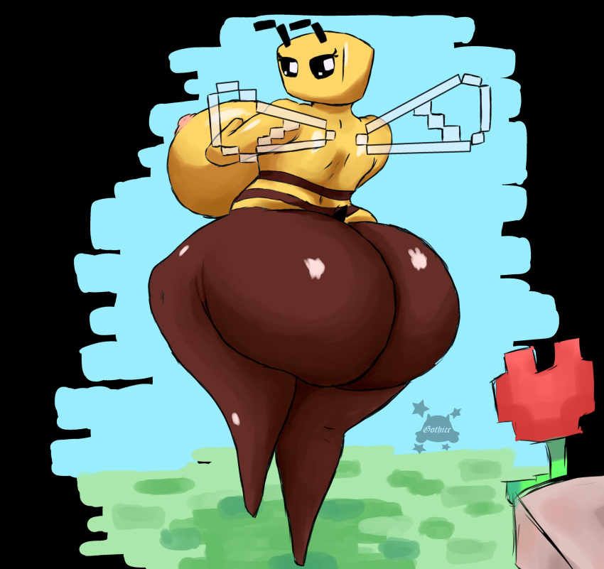 antennae_(anatomy) anthro areola arthropod bee bee_(minecraft) big_breasts big_butt black_sclera breasts butt female gothicc hi_res huge_breasts huge_butt hymenopteran insect microsoft minecraft mojang multicolored_body nipples non-mammal_breasts nude pink_areola pink_nipples side_boob solo thick_thighs two_tone_body white_eyes wide_hips wings xbox_game_studios