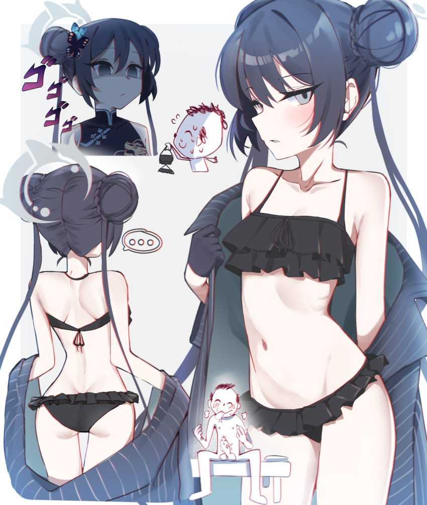 ... 1boy 1girl alternate_costume arona's_sensei_doodle_(blue_archive) arona_(blue_archive) arona_(blue_archive)_(cosplay) ass back bare_shoulders bikini black_bikini black_coat black_gloves black_hair blue_archive blush breasts butterfly_hair_ornament coat collarbone cosplay double_bun empty_eyes erection expressionless frilled_bikini frills gen_(unzzenasd) gloves grey_eyes hair_bun hair_ornament half_gloves halo hetero highres kisaki_(blue_archive) long_hair looking_at_viewer menacing_(jojo) multiple_views navel open_clothes open_coat parted_lips penis sensei_(blue_archive) shaded_face small_breasts spoken_ellipsis stomach swimsuit vertical-striped_coat very_long_hair